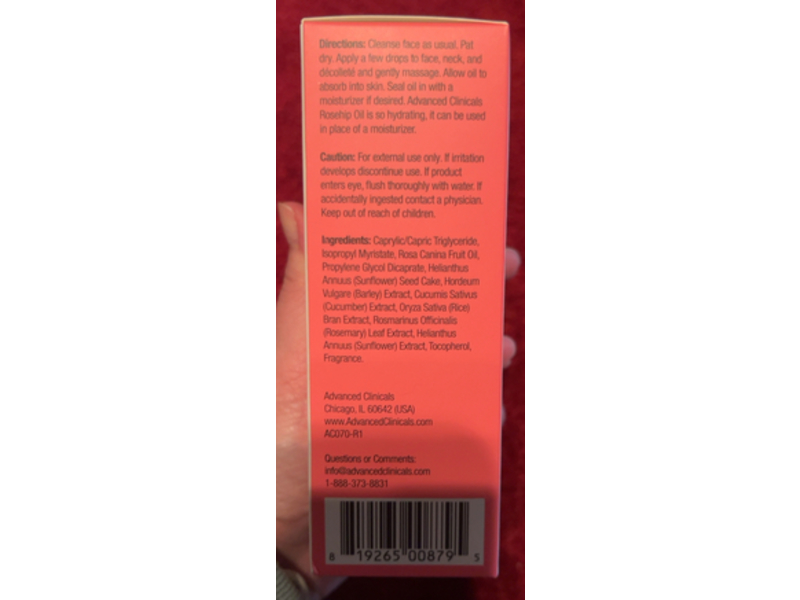 Advanced Clinicals Anti Wrinkles Face Serum, Rosehip Oil, 1.8 fl oz/53 mL