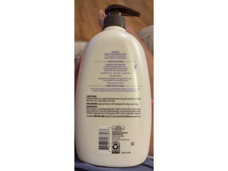 Aveeno Stress Relief Body Wash, Lavender Scent , 33 fl oz/975 mL