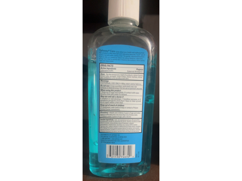 Safeway Care Aloe Vera Gel, Sunburn Cooler, Lidocaine, 16 oz/454 g