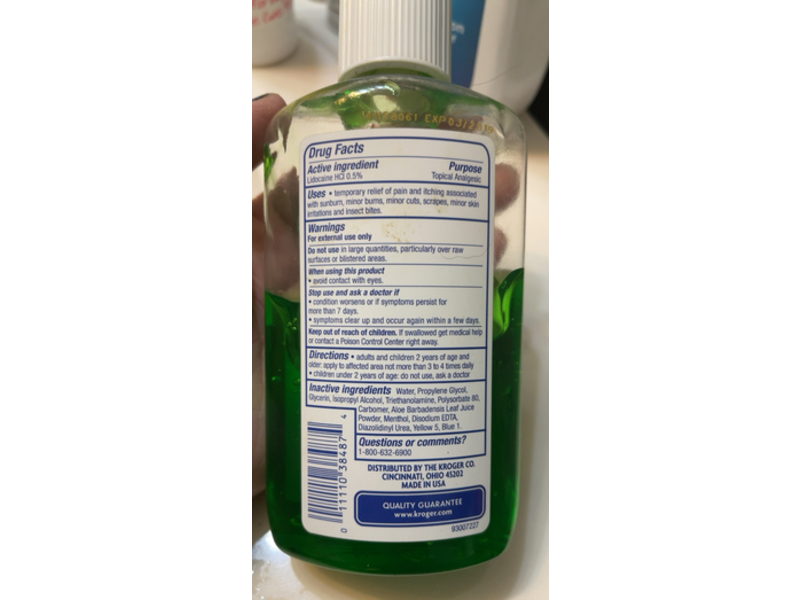 Kroger Burn Relief, Aloe Vera, Lidocaine Hcl, 8 oz/226 g
