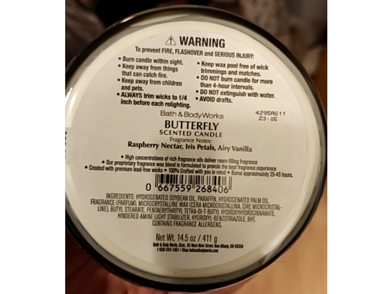 Bath & Body Works Soy Wax Blend Candle, Butterfly, 14.5 oz/411 g