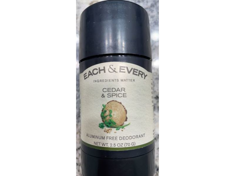 Each & Every Aluminum Free Deodorant, Cedar & Spice, 2.5 oz/70 g