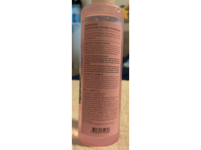 Mamonde Rose Water Toner, 8.45 fl oz/250 mL