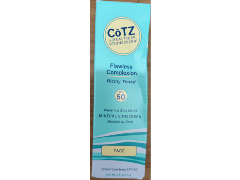 CoTZ Flawless Complexion Mineral Sunscreen, SPF 50, Richly Tinted, 2.5 oz/70 g