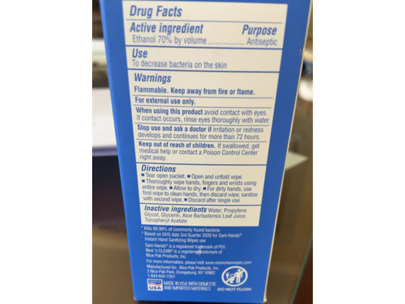 Nice'N Clean Wipes Sani-Hands Sanitizing Hand Wipes, 70% Alcohol, 24 Counts