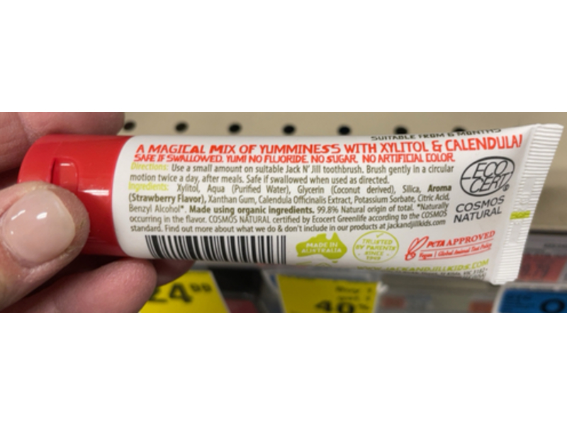 Jack N' Jill Natural Toothpaste, Strawberry, 1.76 oz/50 g, Pack Of 3