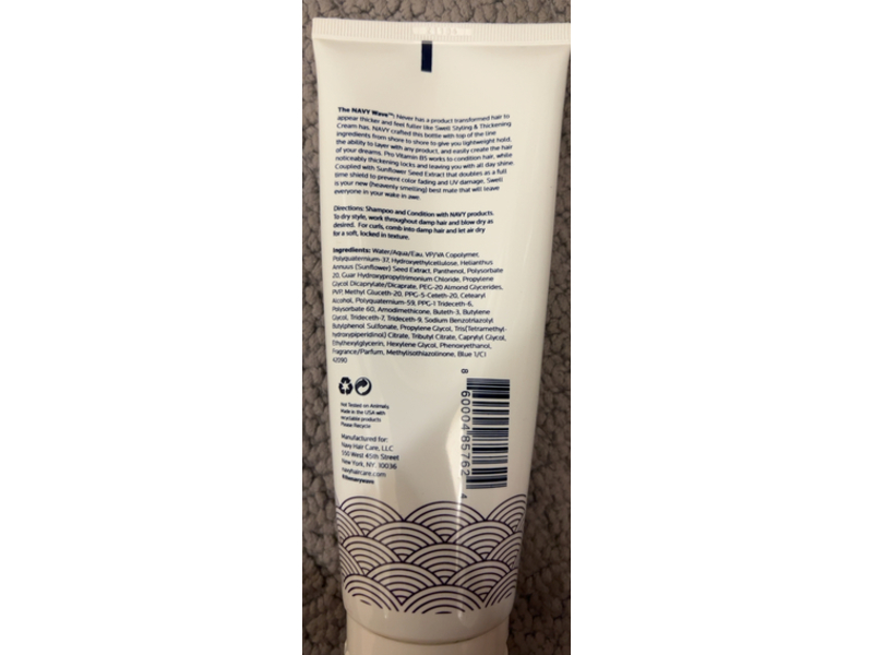 Navy Hair Care, Styling & Thickening Cream, 8 fl oz/ 236 mL