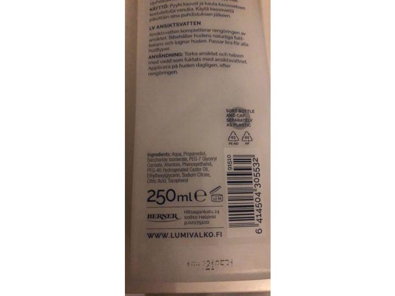 Lumivalko Kasvovesi Facial Toner, 250 mL