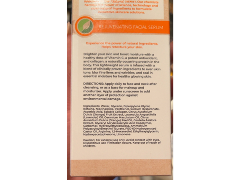 Natural Chemist Rejuvenating Face Serum, Vitamin C & Collagen, 1.69 fl oz/50 mL