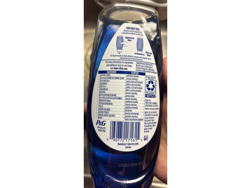 Dawn Platinum Plus Power Suds Dishwashing Liquid, Fresh Rain Scent, 13.6 fl oz/402 mL