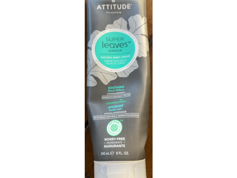 Attitude Super Leaves Science Natural Body Cream, Soothing Black Willow, 8 fl oz/240 mL