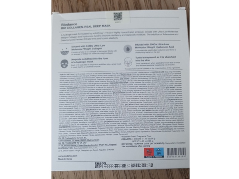 Biodance Bio Collagen-Real Deep Facial Mask, 1.19 oz/34 g, Pack Of 4