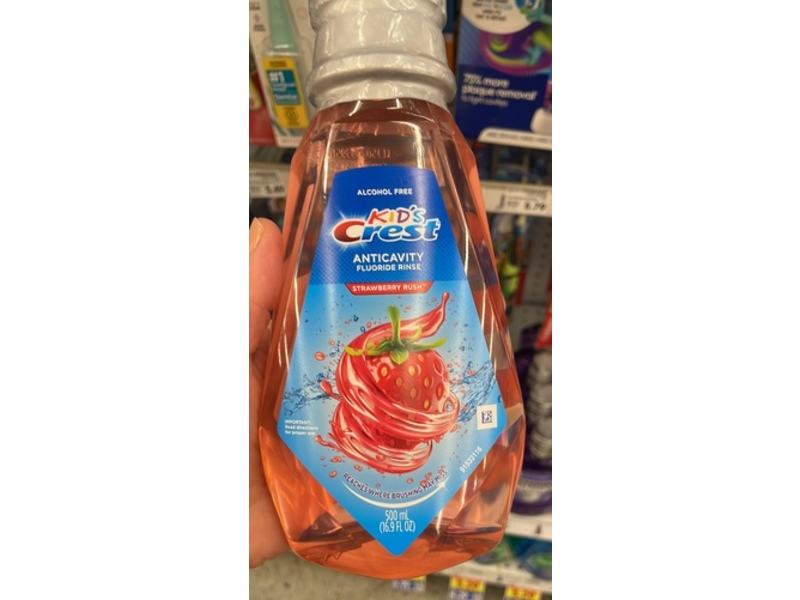 Crest Kid's Rinse Anticavity Fluoride Rinse, Strawberry Rush, 16.9 fl oz/500 mL