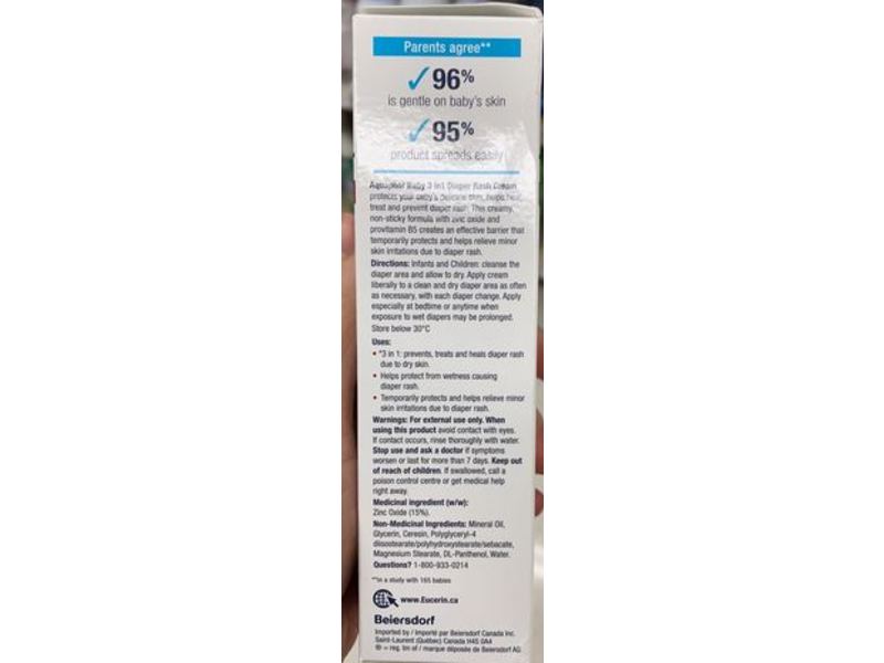Eucerin 3 In 1 Baby Diaper Rash Cream, 3.5 fl oz/99 g, Pack Of 3
