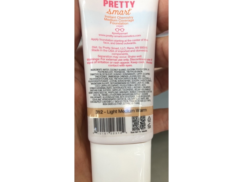 Pretty Smart Instant Chemistry Foundation, 312 Light Medium Warm, 1.08 fl oz/32 mL