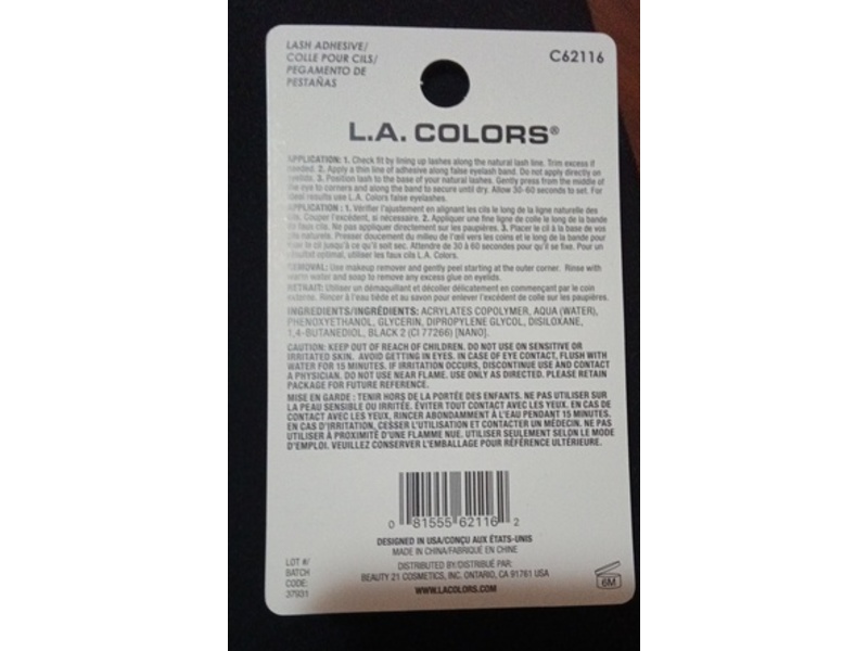 L.A Colors Lash Adhesive, Black, 0.035 oz/1 g, Pack Of 2