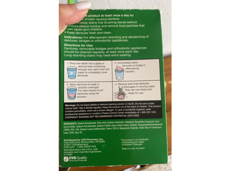 CVS Health Overnight Whitening Denture Cleanser, Minty Fresh, 84 Count