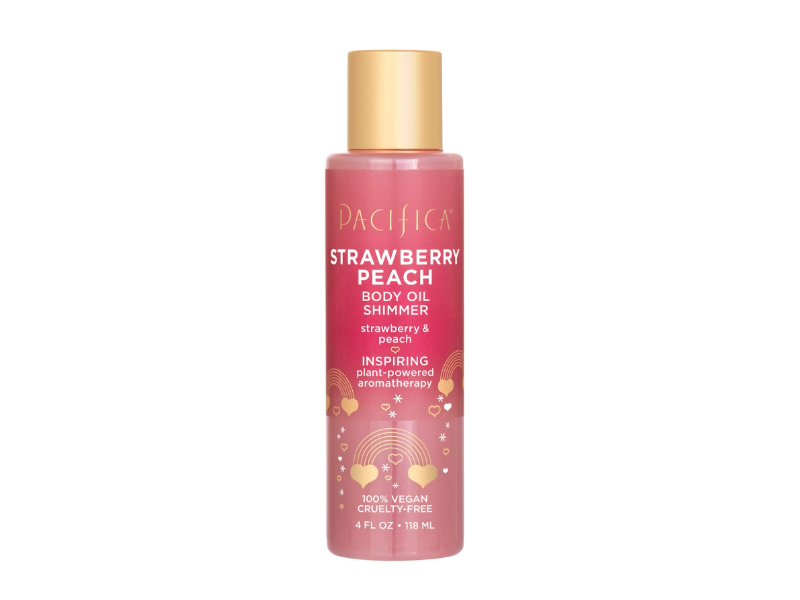 Pacifica Body Oil Shimmer, Strawberry Peach, 4 fl oz/118 mL