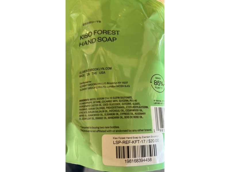 Element Brooklyn Hand Soap, Kiso Forest, 17 fl oz/500 mL