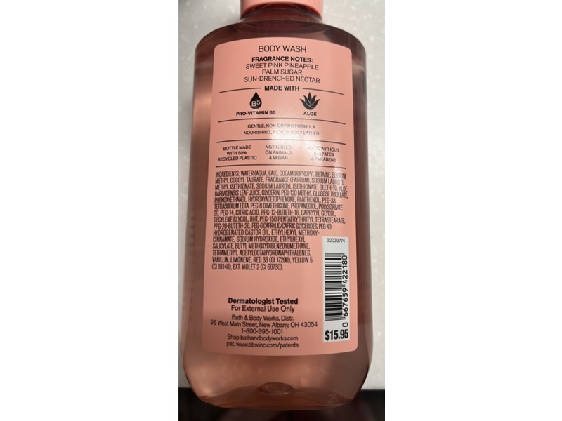 Bath & Body Works Body Wash, Costa Rica, Pink Pineapple Sunrise, 10 fl oz/295 mL