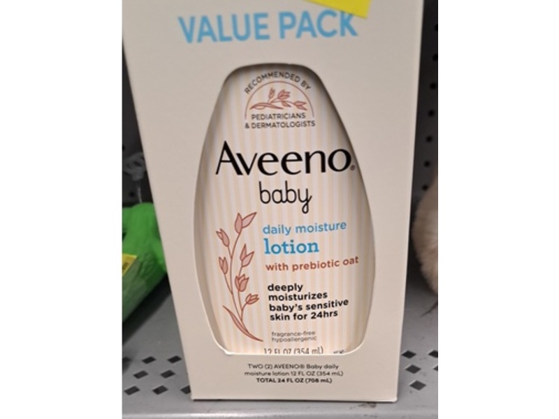 Aveeno Baby Daily Moisture Lotion, Prebiotic Oat, 12 fl oz/354 mL, Pack Of 2