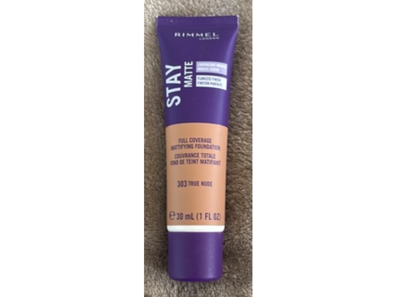 Rimmel London Stay Matte Full Coverage Mattifying Foundation, 303 True Nude, 1 fl oz/30 mL