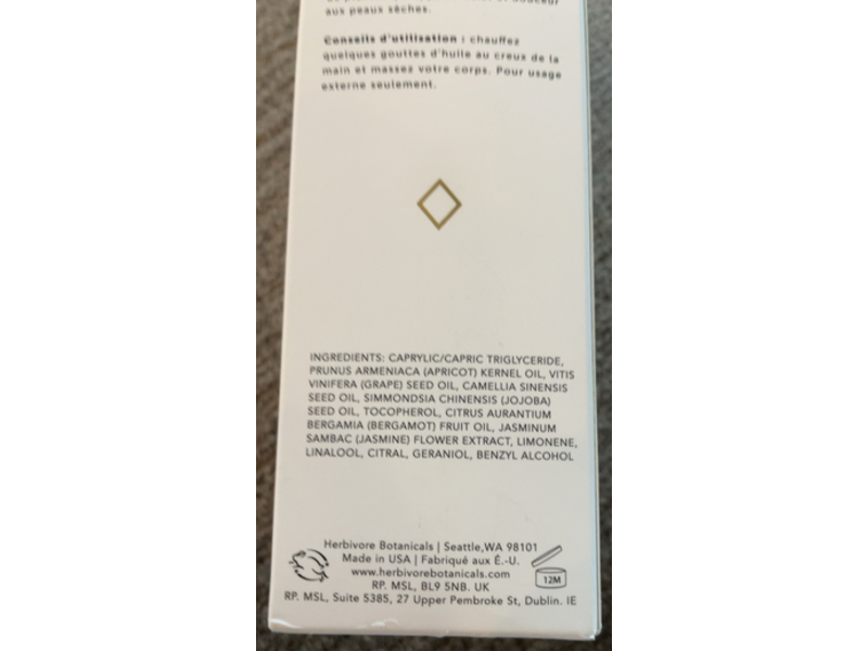 Herbivore Glowing Hydration Body Oil, Jasmine, 4 fl oz/120 mL