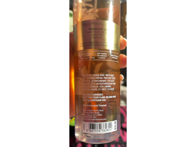 Bath & Body Works Fine Fragrance Mist, Honeysuckle & Peach Spritz, 8 fl oz/236 mL