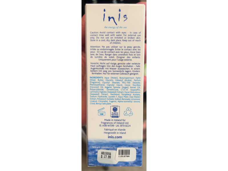 Inis The Energy Of The Sea Nourishing Hand Cream, Seaweed Extracts, 2.6 fl oz/75 mL