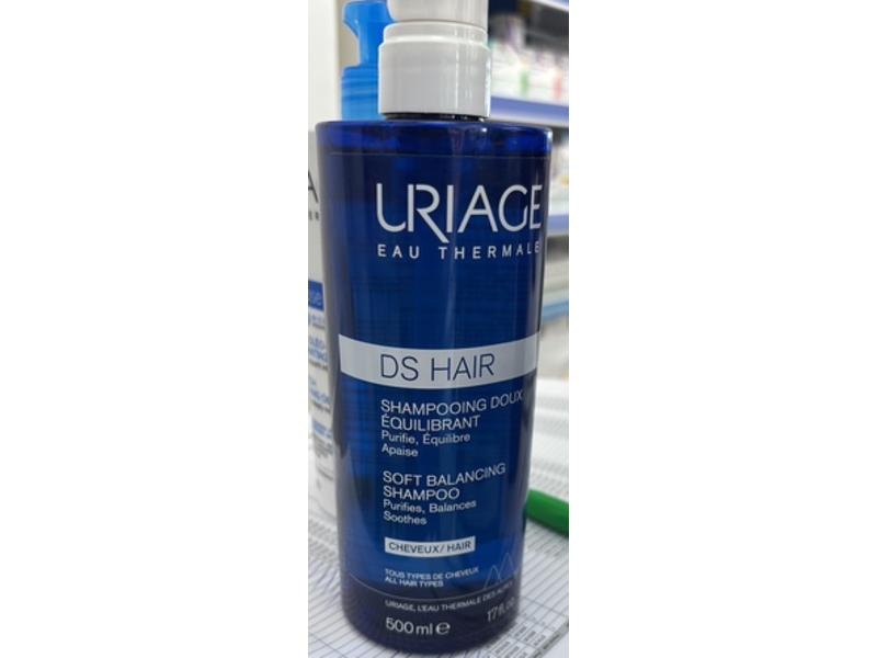Uriage DS Hair Soft Balancing Shampoo, 17 fl oz/500 mL