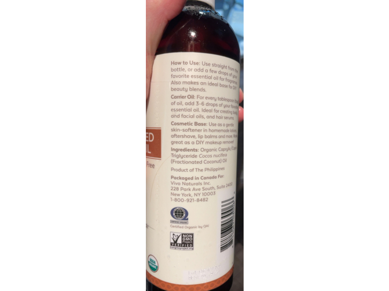 Viva Naturals Organic Fractionated Coconut Oil, 16 fl oz/473 mL