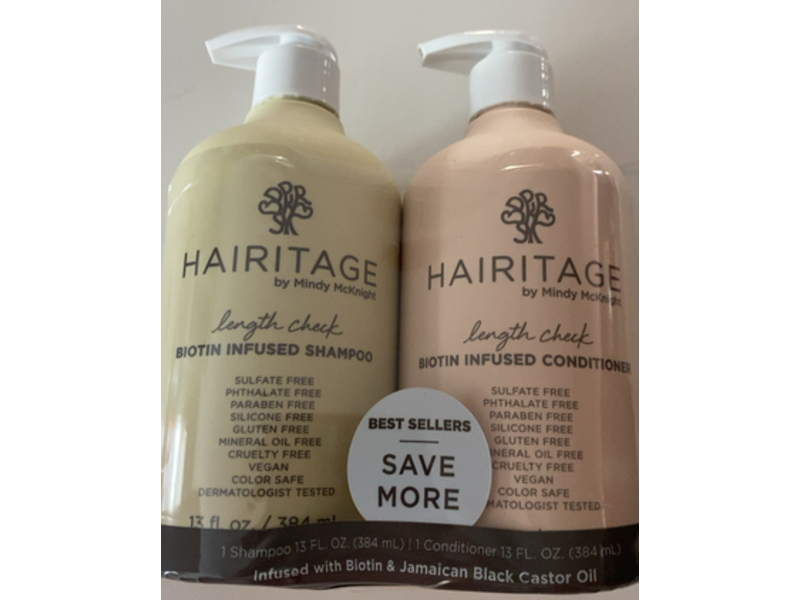 Hairitage Length Check! Biotin Infused Shampoo & Conditioner, Jamaican Black Castor Oil, 13 fl oz/384 mL
