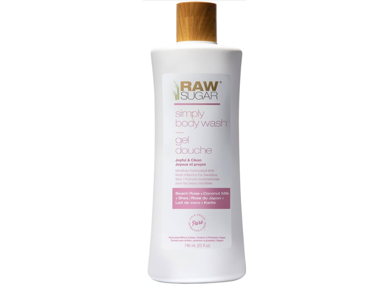 Raw Sugar Joyful & Clean Simply Body Wash, Beach Rose + Coconut Milk + Shea, 25 fl oz/740 mL