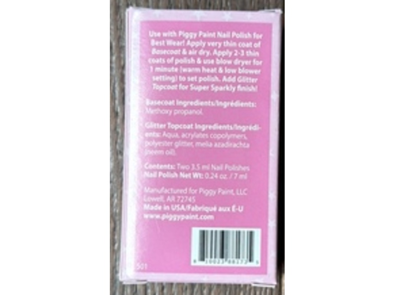 Piggy Paint Basecoat + Glitter TopCoat, 0.24 oz/7 mL