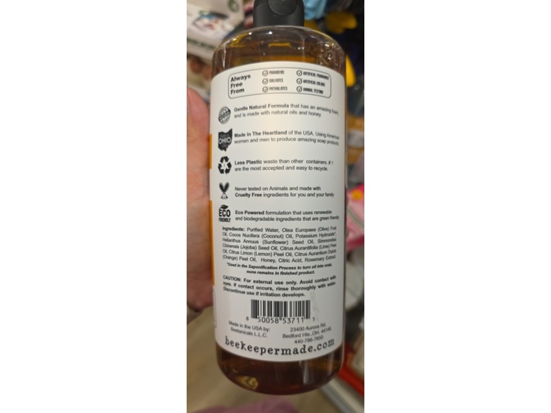 Beekeeper Made Castile Soap, Golden Citrus + Olive & Coconut, 32 fl oz/946 mL