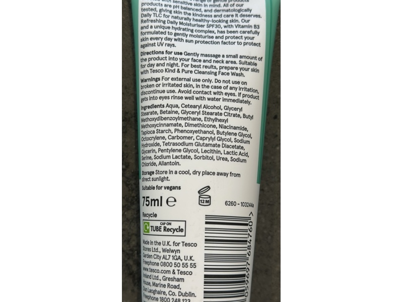 Tesco Kind & Pure Refreshing Moisturiser, SPF 30, 75 mL