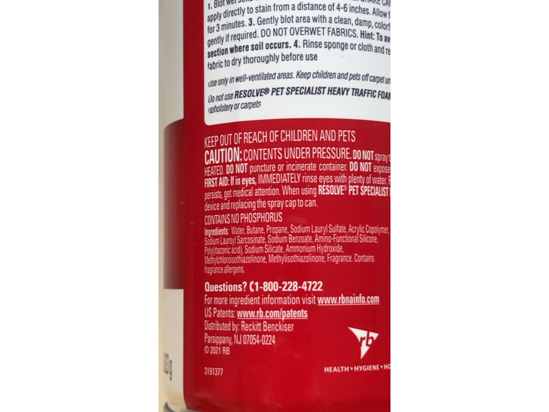 Resolve Pet Specialist Heavy Traffic Foam Carpet Cleaner, 22 oz