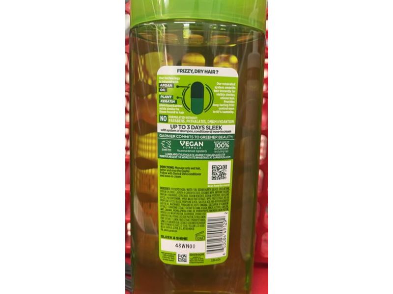 Garnier Fructis Sleek & Shine Smoothing Shampoo, Plant Keratin, + Argan Oil, 22 fl oz/650 mL