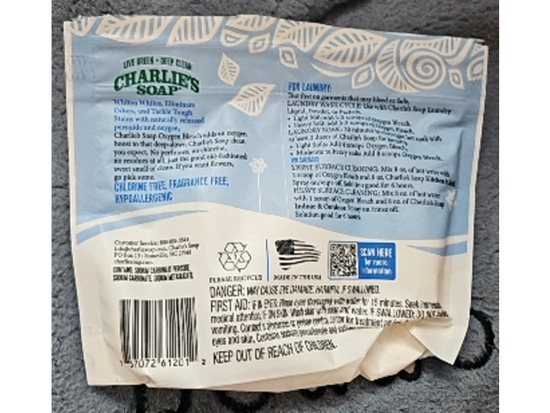 Charlie's Soap Ultra Concentrated Oxygen Bleach Powder, 40 Loads, 0.59 kg