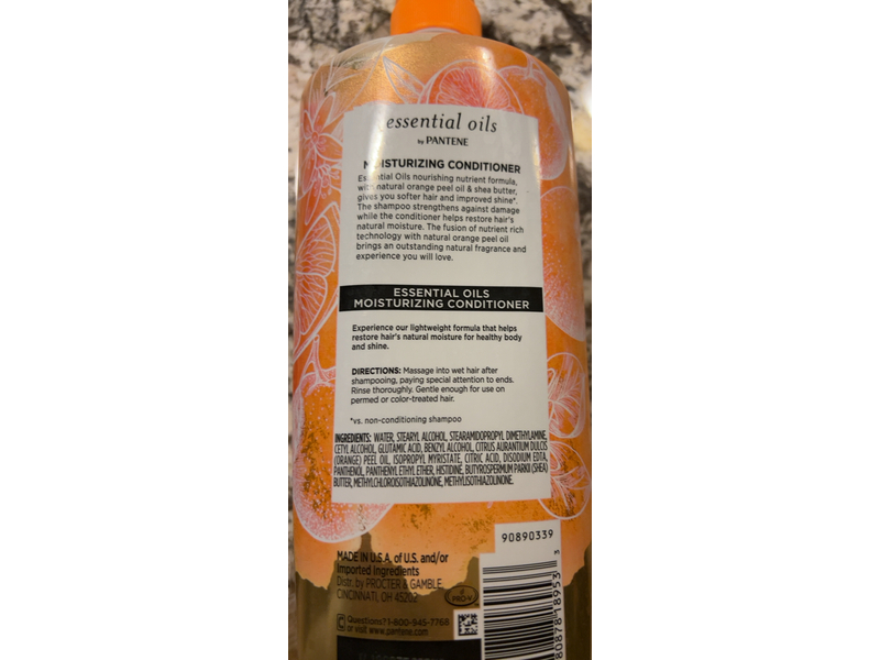Pantene Essential Oils Moisturizing Conditioner, Orange Peel Oil, Shea Butter, 38 fl oz/1.13 L