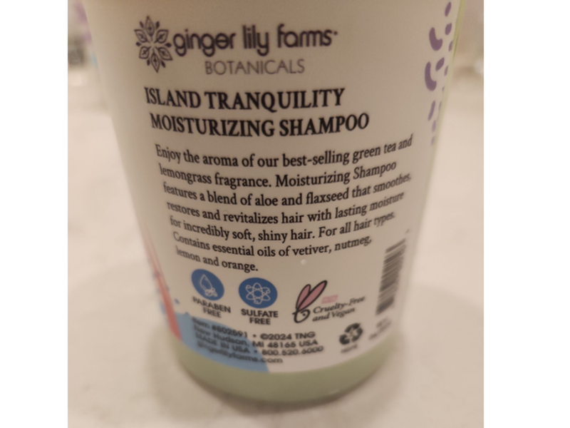 Ginger Lily Farms Botanicals Moisturizing Shampoo, Island Tranquility Green Tea Lemongrass, 12 fl oz/355 mL