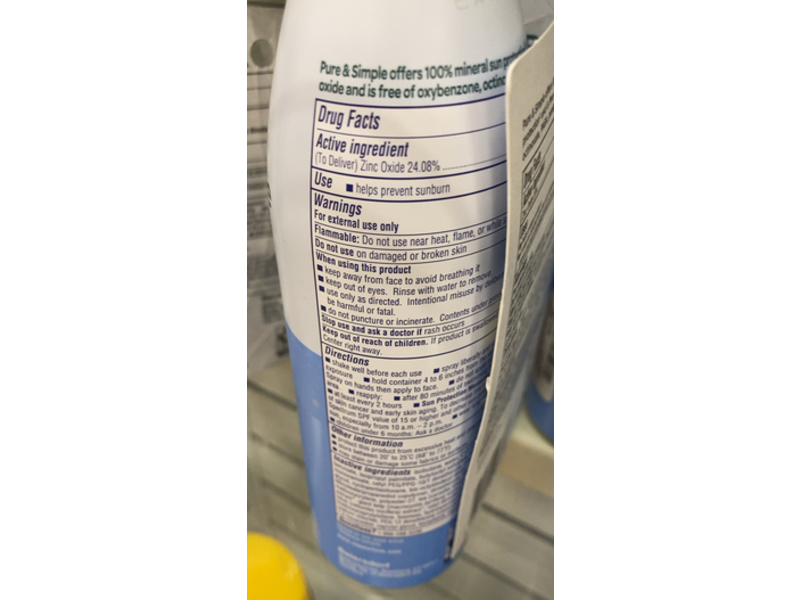 Coppertone Pure & Simple Mineral Sunscreen Spray, SPF 50, 5 oz/142 g