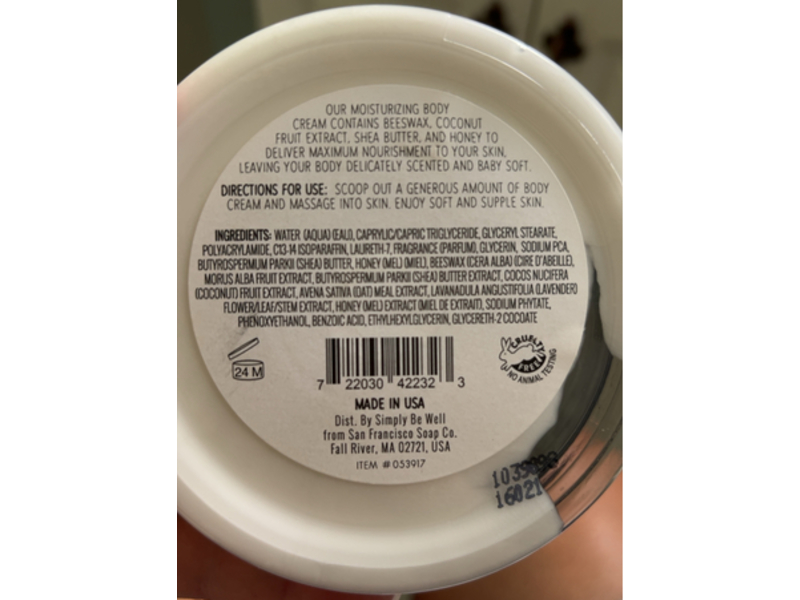 Simply Be Well Body Cream, Honey & Coconut, 8 oz/227 g