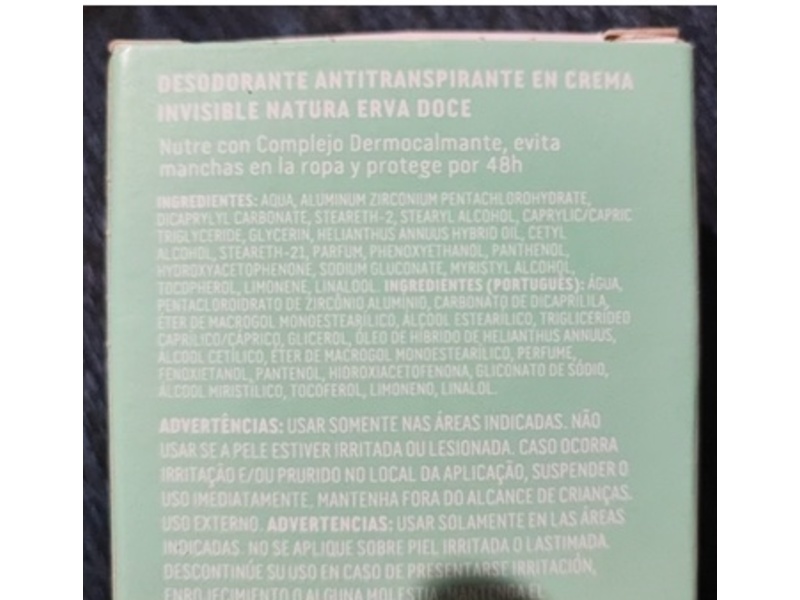 Natura Erva Doce Deodorant Antiperspirants Em Cream, Invisivel, 80 g