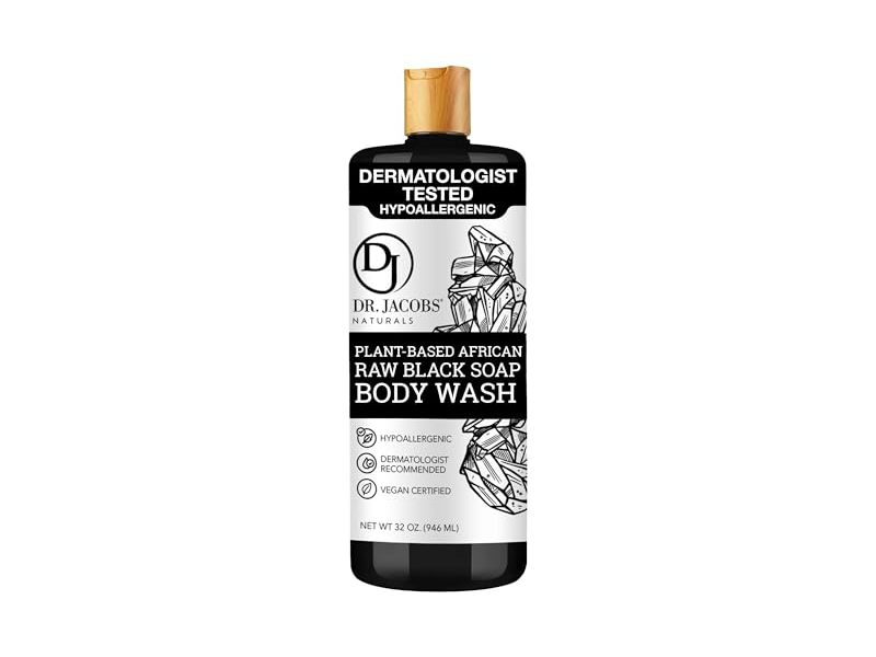 Dr Jacobs Naturals Soap Body Wash, Raw Black, 32 fl oz/946 mL