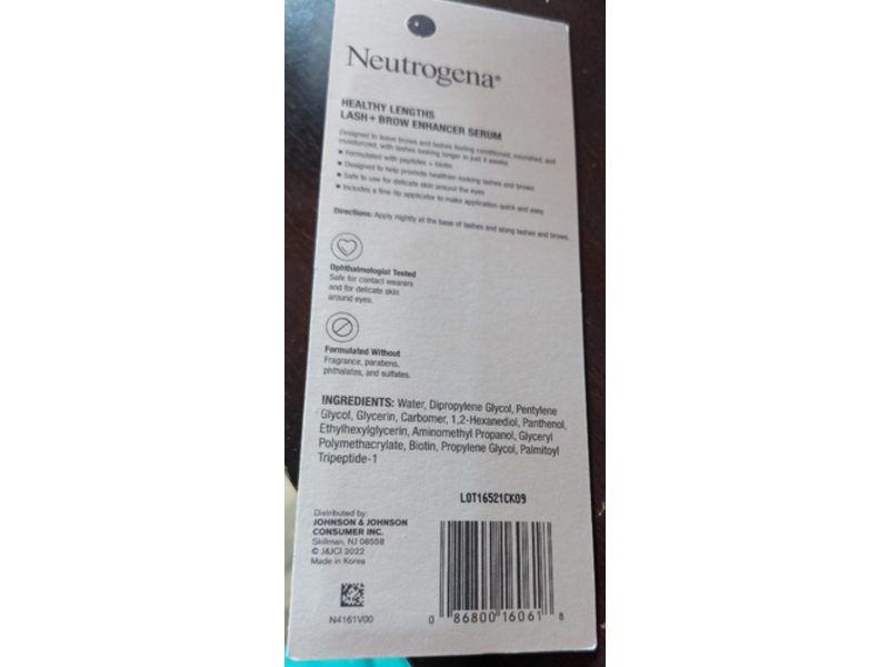 Neutrogena Lash + Brow Enhancer Serum, Peptide + Biotin, 0.08 oz/2.5 g