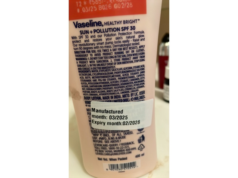 Vaseline Healthy Bright Sun + Pollution Body Lotion, SPF 30, 400 mL