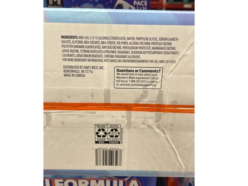 Member's Mark Oxi Formula Power Pacs Laundry Detergent, 108 Pacs, 108.64 oz/3.08 kg