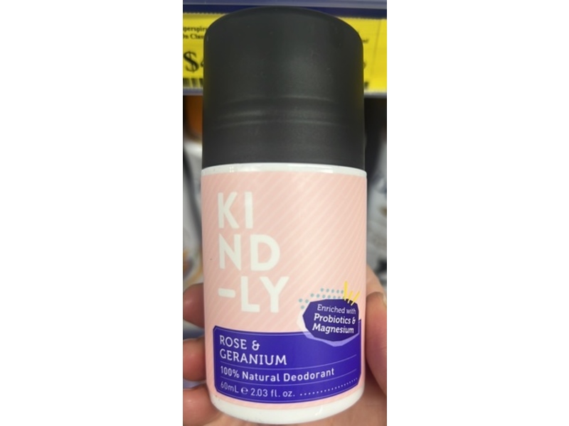 Kind-ly Natural Deodorant, Rose & Geranium, 2.03 fl oz/60 mL
