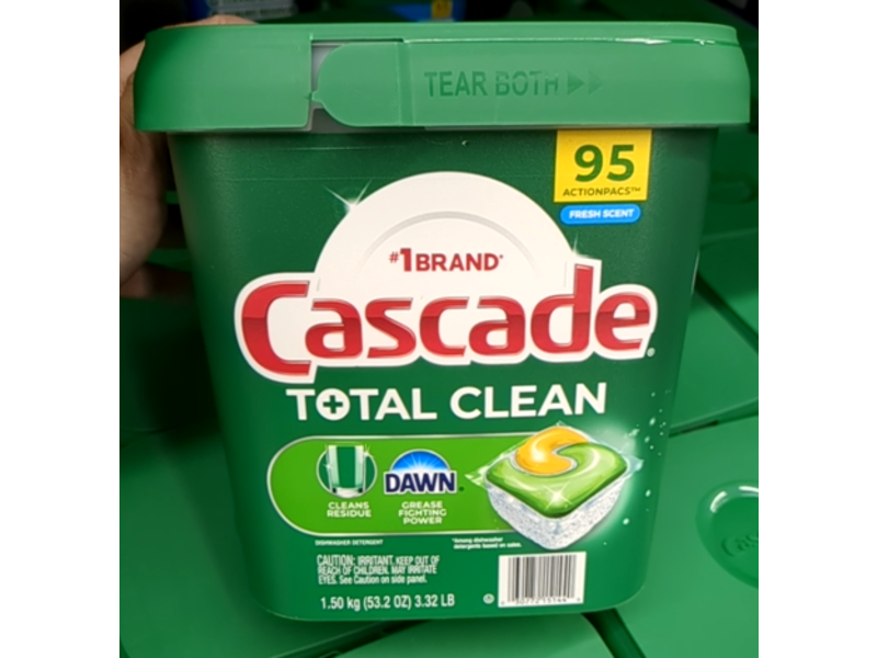 Cascade Total Clean ActionPacs, Fresh Scent, 53.2 oz/1.50 kg, 95 Pacs